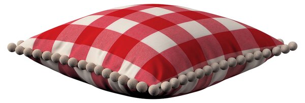 Věra - potah na polštář ozdobné bambulky po obvodu barva červená látka vzorované