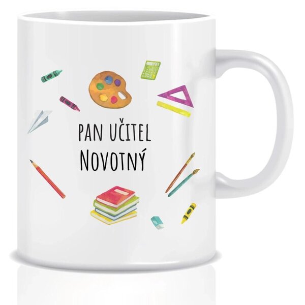 Personalizovaný klasický bílý keramický hrníček 300 ml pro paní učitelku/pana učitele (pomůcky)