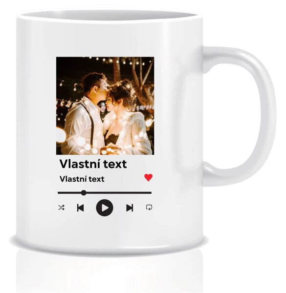 Personalizovaný klasický bílý keramický hrníček 300 ml s motivem přehrávače
