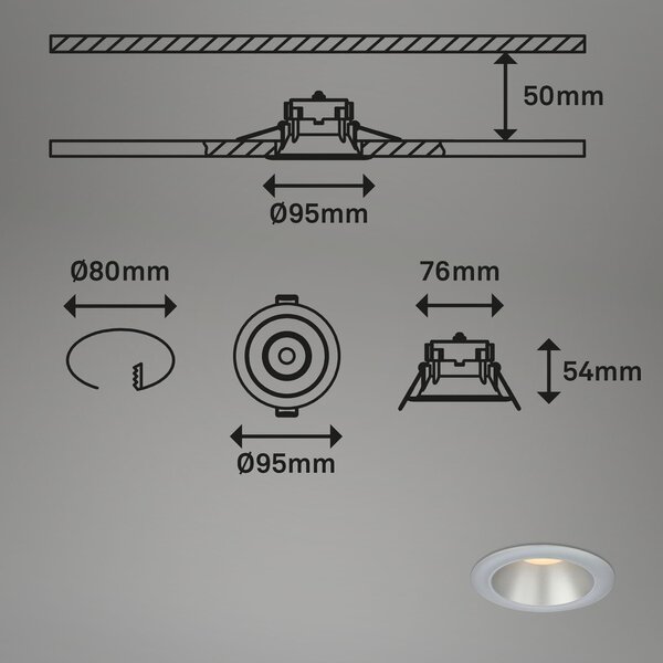 BRI 7041-034 LED vestavná svítidla sada, pr.9,5 cm, 3x LED, 4,9 W, 480 lm, matný chrom - BRILONER