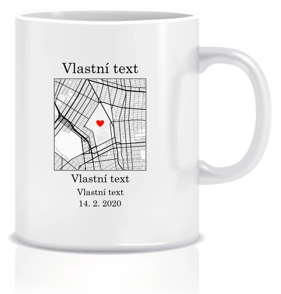 Personalizovaný klasický bílý keramický hrníček 300 ml s mapou