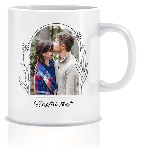Personalizovaný klasický bílý keramický hrníček 300 ml s květinovým orámováním
