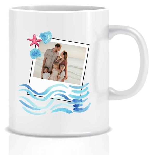 Personalizovaný klasický bílý keramický hrníček 300 ml s polaroidem z dovolené