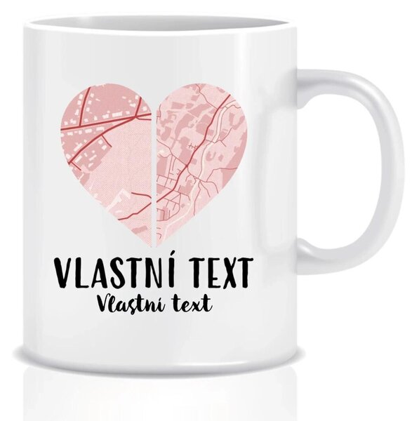 Personalizovaný klasický bílý keramický hrníček 300 ml - Dvě místa, jedno srdce