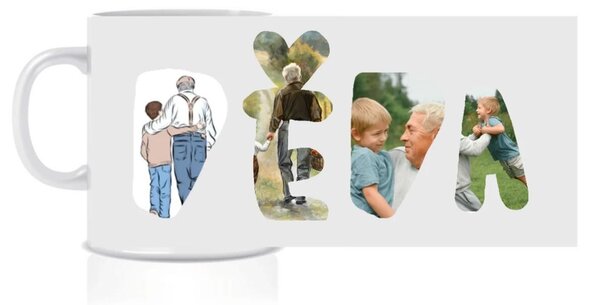 Personalizovaný klasický bílý keramický hrníček 300 ml máma/táta/babi/děda z fotek