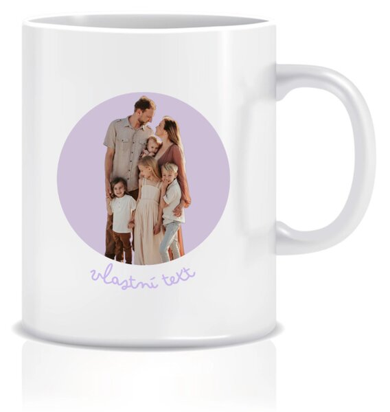 Personalizovaný klasický bílý keramický hrníček 300 ml s výřezem fotky na podkladu