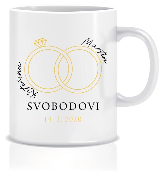 Personalizovaný klasický bílý keramický hrníček 300 ml s prstýnky a jmény
