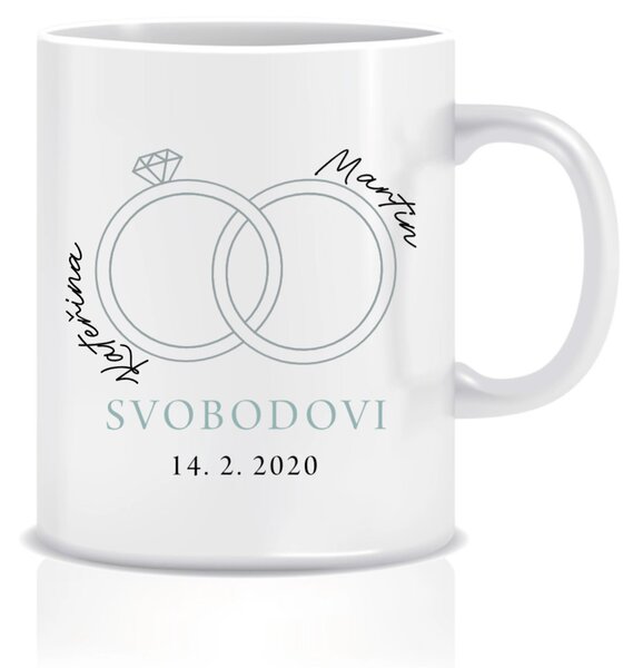 Personalizovaný klasický bílý keramický hrníček 300 ml s prstýnky a jmény
