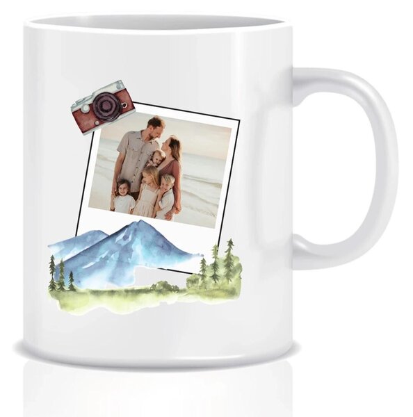 Personalizovaný klasický bílý keramický hrníček 300 ml s polaroidem z dovolené