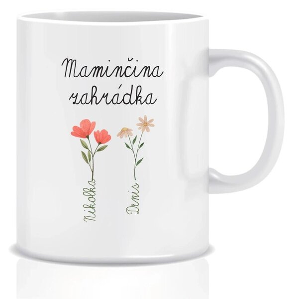 Personalizovaný klasický bílý keramický hrníček 300 ml s maminčinou zahrádkou