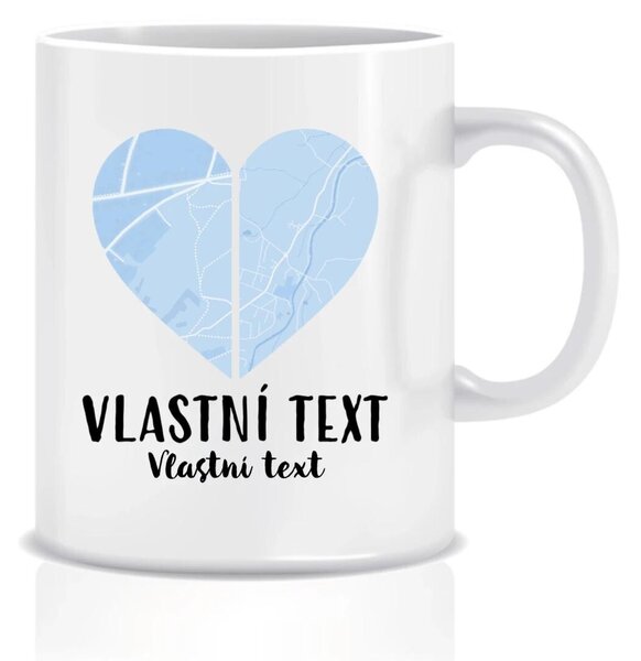 Personalizovaný klasický bílý keramický hrníček 300 ml - Dvě místa, jedno srdce
