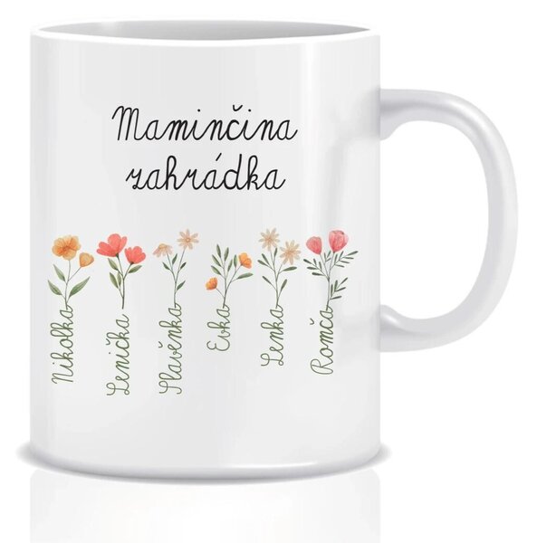 Personalizovaný klasický bílý keramický hrníček 300 ml s maminčinou zahrádkou