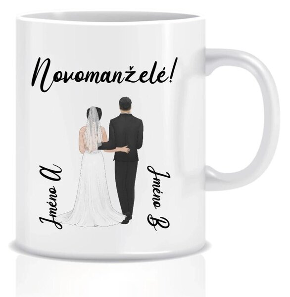 Personalizovaný klasický bílý keramický hrníček 300 ml se svatebním párem