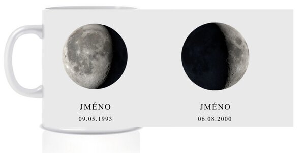 Personalizovaný klasický bílý hrníček 300 ml s měsíční fází rodiny (2-5 členů rodiny)