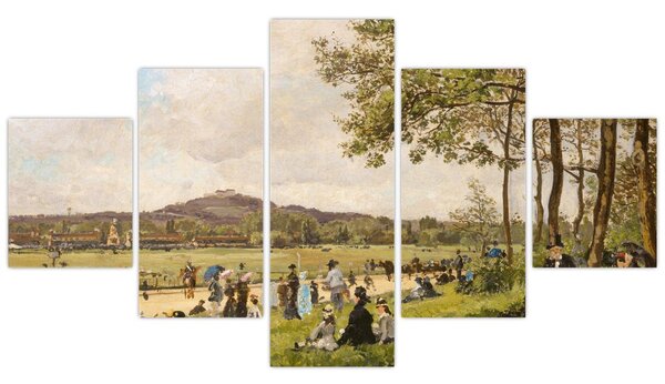 Obraz - French 19th Century, Race Course at Longchamps, reprodukce (125x70 cm)