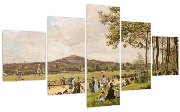 Obraz - French 19th Century, Race Course at Longchamps, reprodukce (125x70 cm)