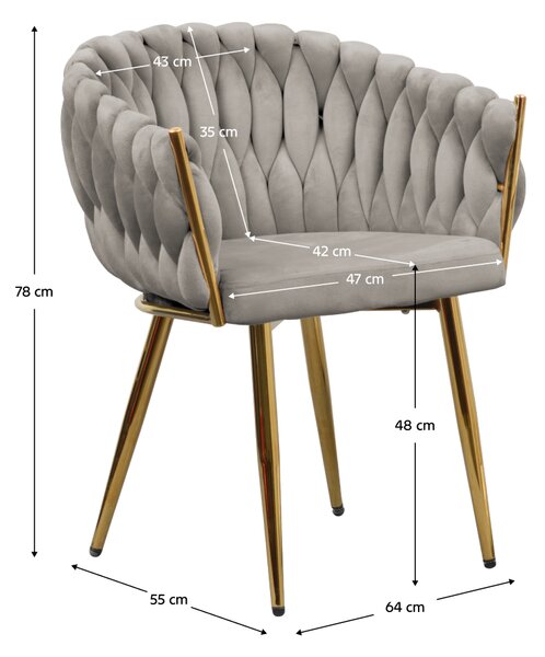 KONDELA Jídelní křeslo, šedohnědá Taupe Velvet látka/gold chrom zlatý, DEILA