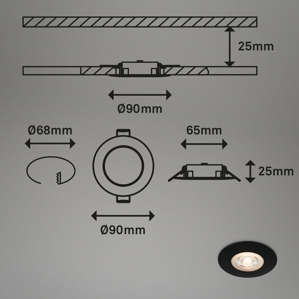 BRI 7044-035 LED vestavná svítidla, pr.9 cm, 3x LED, 5 W, 480 lm, černá - BRILONER