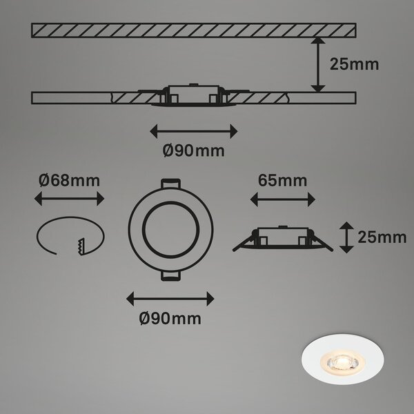 BRI 7044-036 LED vestavná svítidla, pr.9 cm, 3x LED, 5 W, 480 lm, bílé - BRILONER