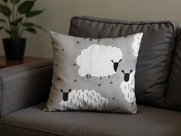 Polybavlněný povlak na polštář WHITE SHEEPS 45x45 cm, šedý