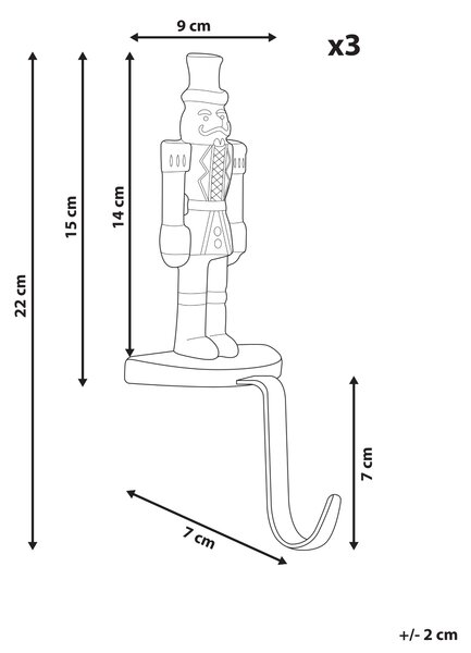 Sada 3 věšáků na vánoční punčochy KAJAANI 22 cm Louskáček Zlatá