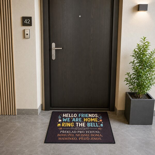 Mercury Flooring, Rohožka HELLO FRIENDS 40x60 cm - na ven i na doma, 40x60, šedá