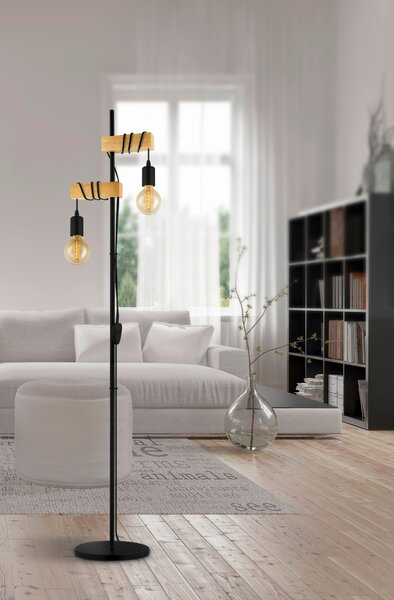 Stojací lampa TOWNSHEND černý kov/světlý dub
