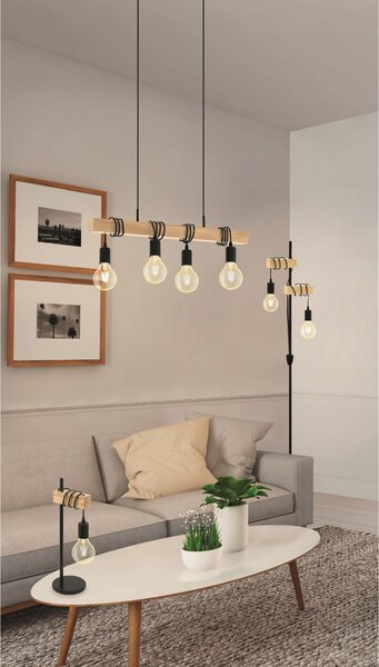 Stolní lampa TOWNSHEND černý kov/světlý dub