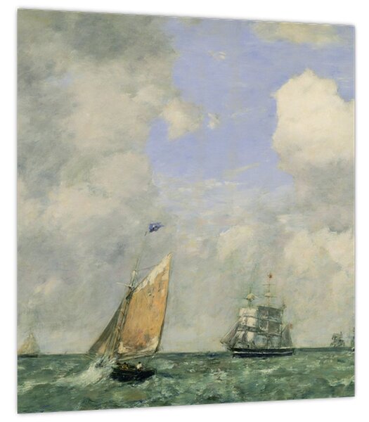 Obraz - Eugène Boudin, Ships and Sailing Boats Leaving Le Havre, reprodukce (30x30 cm)