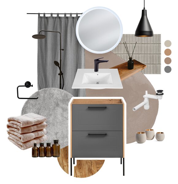 Comad Koupelnová skříňka pod umyvadlo Madera Grey 60 grafit/dub artisan
