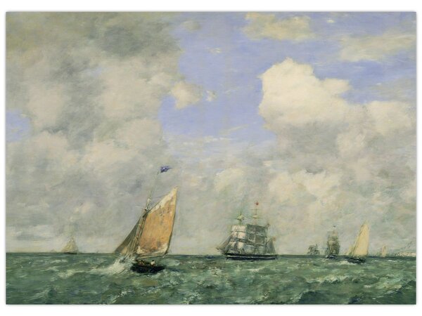 Obraz - Eugène Boudin, Ships and Sailing Boats Leaving Le Havre, reprodukce (70x50 cm)