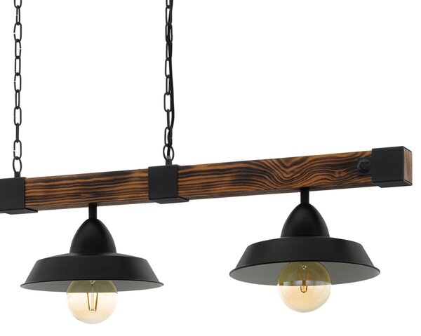 Závěsné svítidlo OLDBURY černý kov/tmavé dřevo, šířka 118 cm