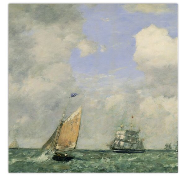 Obraz - Eugène Boudin, Ships and Sailing Boats Leaving Le Havre, reprodukce (30x30 cm)
