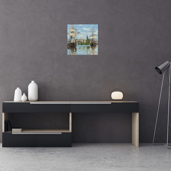 Obraz - Claude Monet, Ships Riding on the Seine at Rouen, reprodukce (30x30 cm)