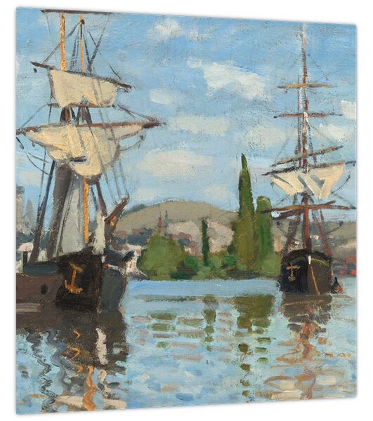 Obraz - Claude Monet, Ships Riding on the Seine at Rouen, reprodukce (30x30 cm)