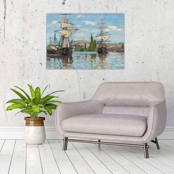Obraz - Claude Monet, Ships Riding on the Seine at Rouen, reprodukce (70x50 cm)