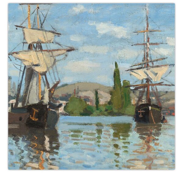 Obraz - Claude Monet, Ships Riding on the Seine at Rouen, reprodukce (30x30 cm)