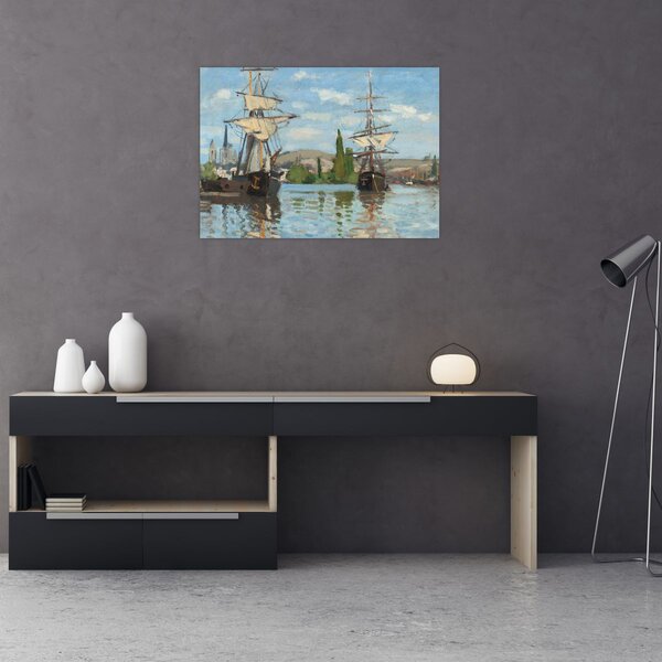 Obraz - Claude Monet, Ships Riding on the Seine at Rouen, reprodukce (70x50 cm)