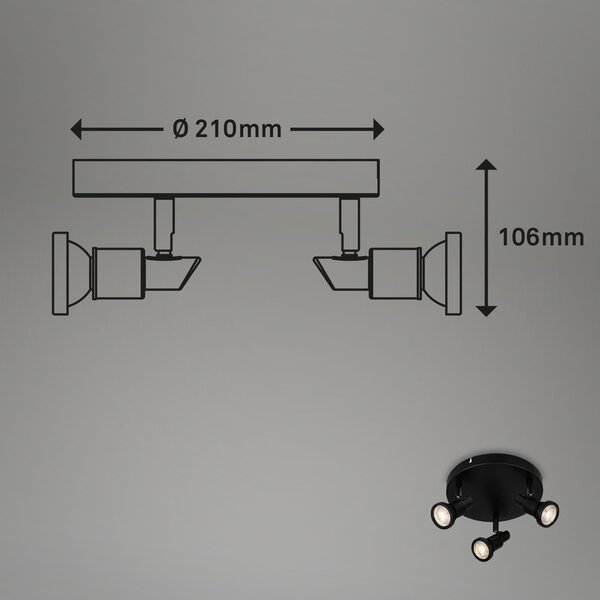 BRI 2992-035R LED bodové svítidlo pr. 21 cm 3xGU10 4,8W 400lm černá - BRILONER
