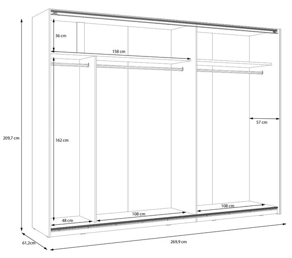 SKŘÍŇ S POSUVNÝMI DVEŘMI, bílá, vysoce lesklá bílá, 269,9/209,7/61,2 cm home24 - Šatní skříně