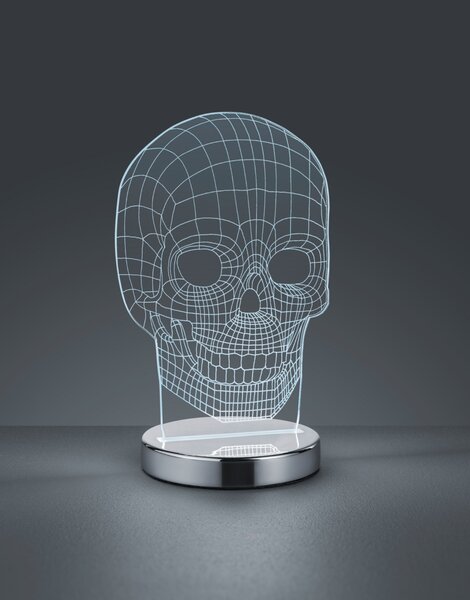 Stolní 3D LED lampa JUGI chrom, lebka