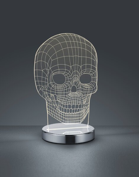 Stolní 3D LED lampa JUGI chrom, lebka