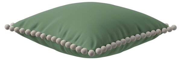 Věra - potah na polštář ozdobné bambulky po obvodu barva zelená