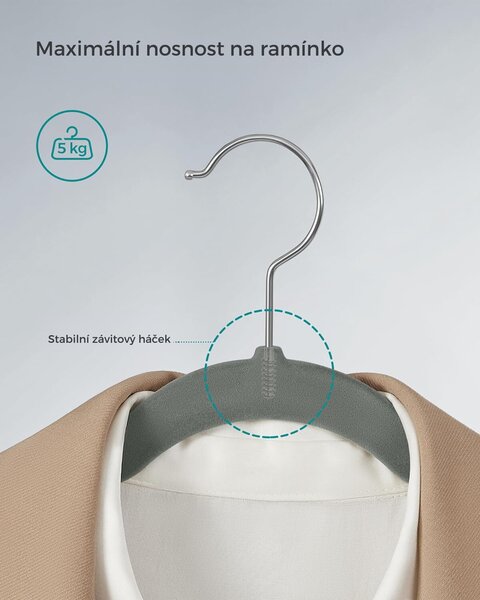 SONGMICS Sada sametových ramínek SWIVEL 30 ks šedá