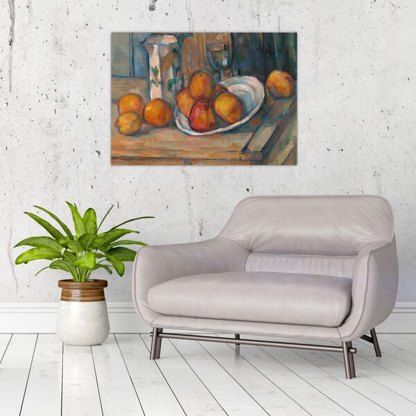 Obraz - Paul Cézanne, Still Life with Milk Jug and Fruit, reprodukce (70x50 cm)