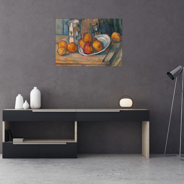 Obraz - Paul Cézanne, Still Life with Milk Jug and Fruit, reprodukce (70x50 cm)