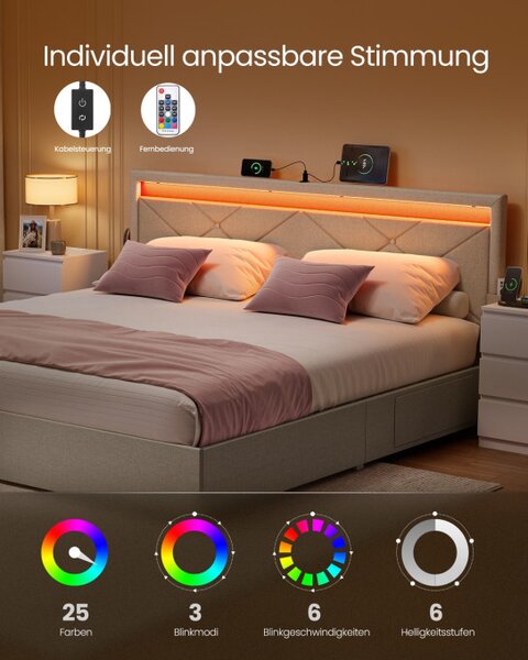 Manželská postel s LED osvětlením 160 cm RMB828LH01