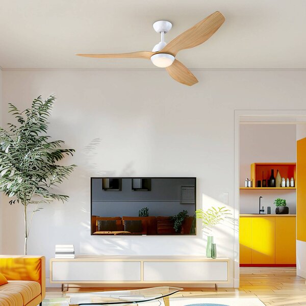 Westinghouse LED stropní ventilátor 7316140, DC, tichý, 132 cm, stmívatelný, Světlé dřevo, Obývací pokoj / jídelna, Plast, Moderní