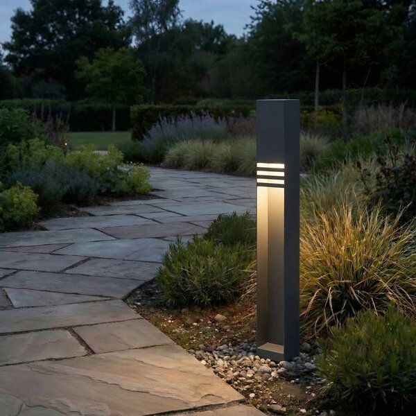 Lucande LED osvětlení cesty Oxido, antracitová barva, výška 80 cm, IP44, Černá, Nerezová ocel, Moderní