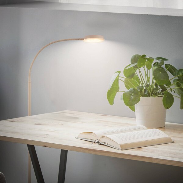 Briloner LED stojací lampa Megg, béžová, kov, 3 000 K, dotykový stmívač, stmívatelný, Krémová / jantar, Obývací pokoj / jídelna, kov